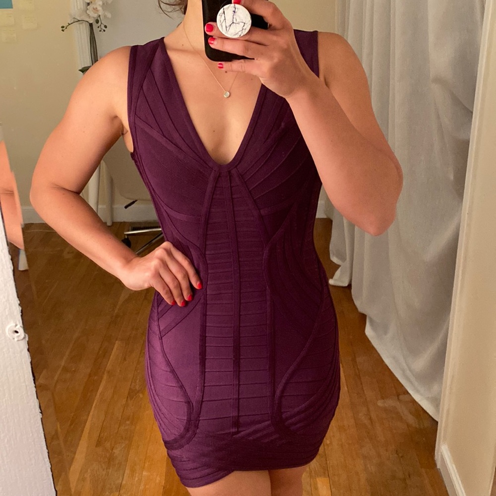 Purple Herve Ledger Bodycon Dress
